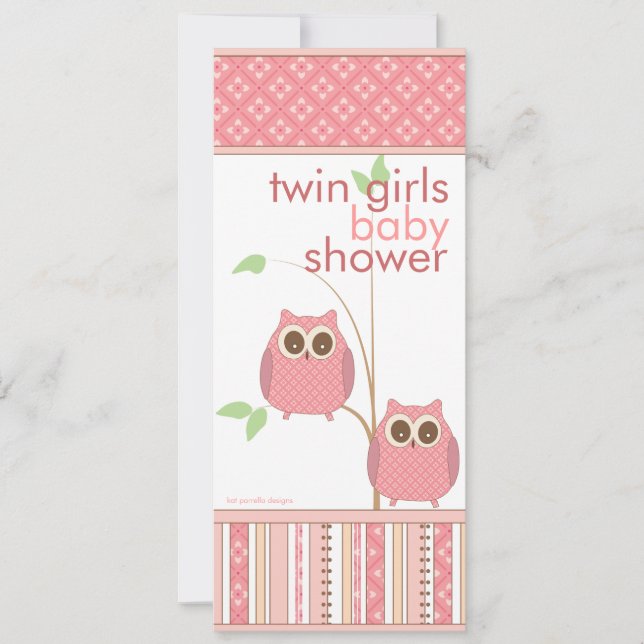 Convite Chá de fraldas PInk Twin Girls Baby Owl (Frente)