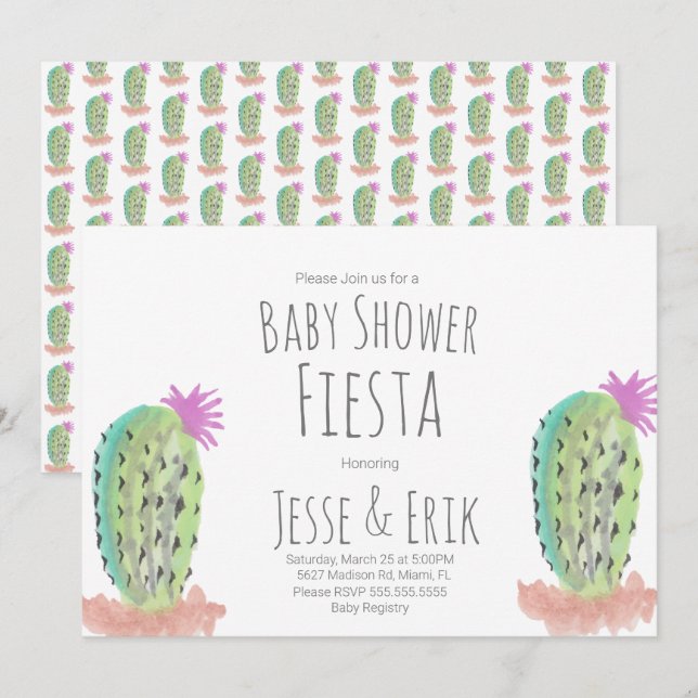 Convite Chá de fraldas Pintado Pintado Pelas Plantas De Ca (Frente/Verso)