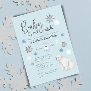 Convite Chá de fraldas Polar Bear Winter Silver Floco de N