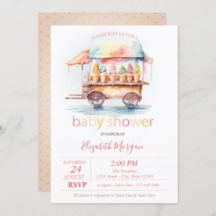 Convite Chá de fraldas pontilhado de sorvetes