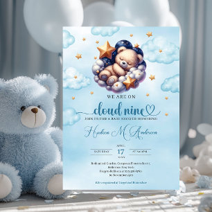 Convite Chá de fraldas popular da nuvem de ursinho nove