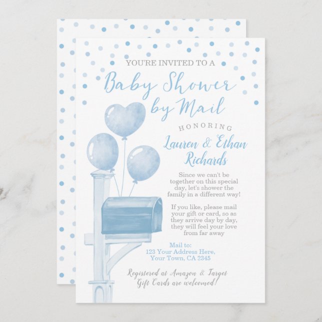 Convite Chá de fraldas por Correio (Frente/Verso)