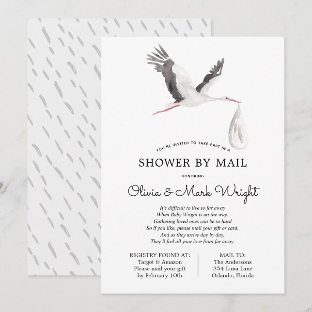 Convite Chá de fraldas por Correio (Frente/Verso)