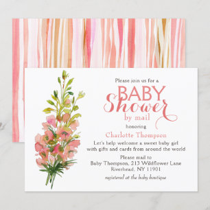 Convite chá de fraldas por Correio Cor de Água Rosa Buqu