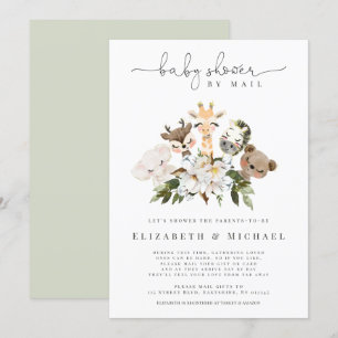 Convite Chá de fraldas Por Correio De Animais Faux Dourado