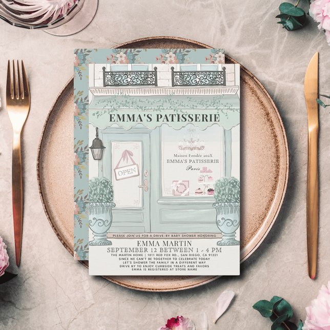 Convite Chá de fraldas por unidade verde da padaria france (Criador carregado)