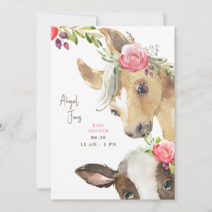 Convite Chá de fraldas Pôy Rosa Floral e Vaca II