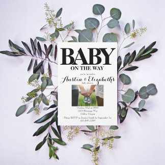 Convite Chá de fraldas preto branco neutro simples