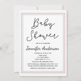 Convite Chá de fraldas preto branco rosa simples e limpo