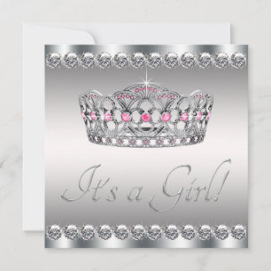 Convite Chá de fraldas preto cor-de-rosa Silver Tiara
