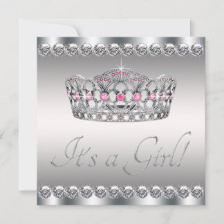 Convite Chá de fraldas preto cor-de-rosa Silver Tiara