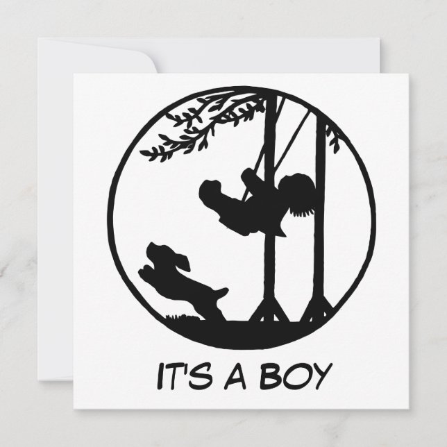 Convite Chá de fraldas preto e branco da arte da silhueta (Frente)