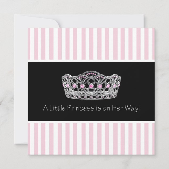 Convite Chá de fraldas preto rosa da Princesa Tiara (Frente)