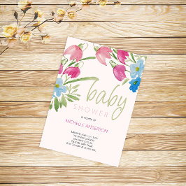Convite Chá de fraldas Primavera Azul E Blush