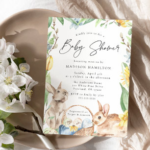Convite Chá de fraldas Primavera de Bunnies de Aquarela