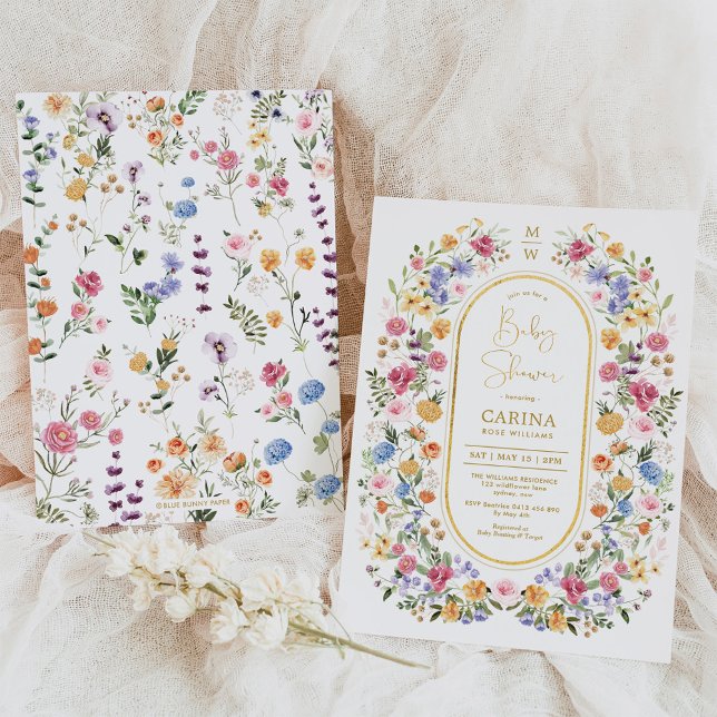 Convite Chá de fraldas Primavera de Jardim de Flor Selvage (Criador carregado)