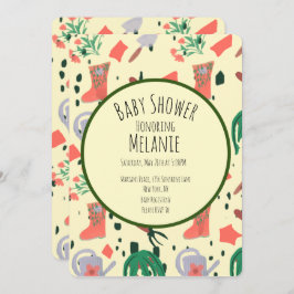 Convite Chá de fraldas primavera Floral Garden Tools Pote