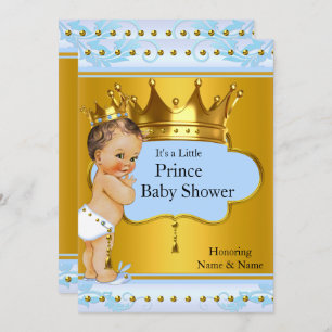 Convite Chá de fraldas Prince Boy Blue Dourado Crown Brune