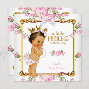 Convite Chá de fraldas Princesa Branca Floral Brunette