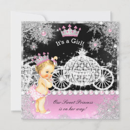 Convite Chá de fraldas Princesa, Carruagem rosa, loira pre