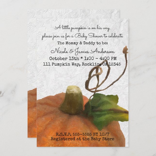 Convite Chá de fraldas Princesa do Livro Laranja-Bonito (Frente/Verso)