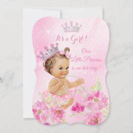 Convite Chá de fraldas princesa floral rosa Tutu Brunette