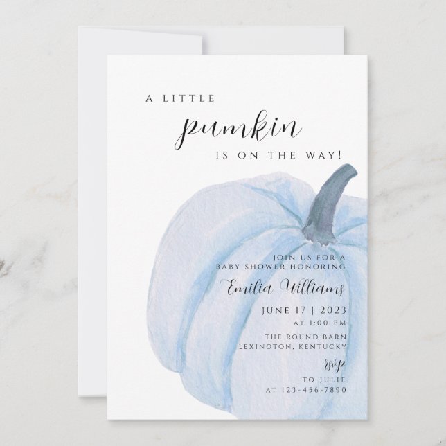 Convite chá de fraldas Pumpkin azul (Frente)