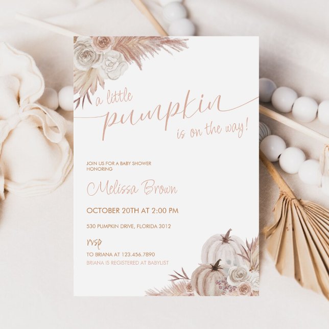 Convite Chá de fraldas Pumpkin Boho Pampas (Criador carregado)