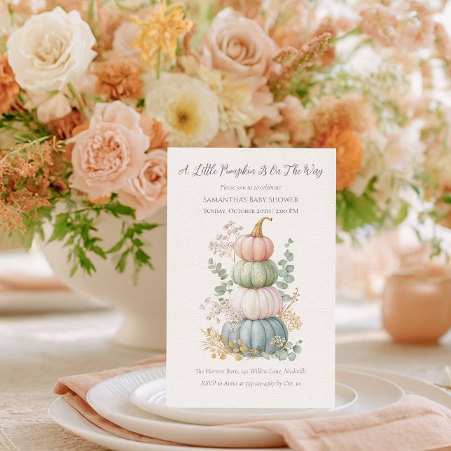 Convite Chá de fraldas Pumpkin de Folha de Pastel (Criador carregado)