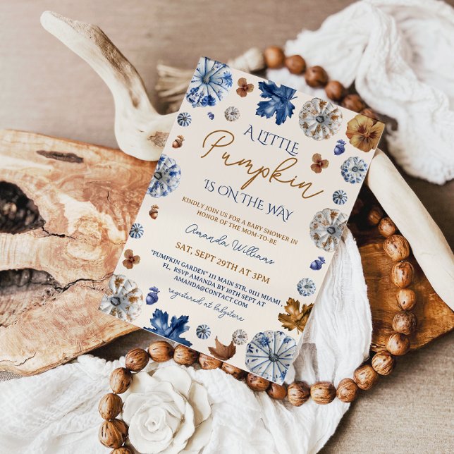 Convite Chá de fraldas Pumpkin Toile de Jouy Blue Terracot (Criador carregado)