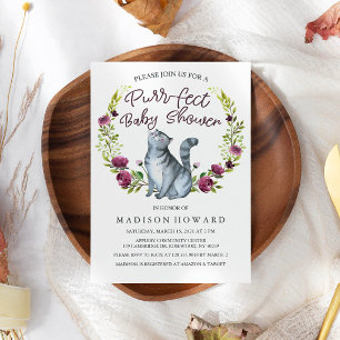 Convite Chá de fraldas Purr-Efeito de Cat Watercolor
