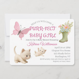 Convite Chá de fraldas Purr-fect Baby Girl Kitten