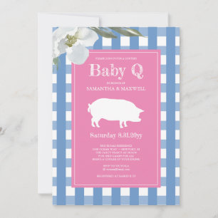 Convite Chá de fraldas Q Gingham e Pig Baby