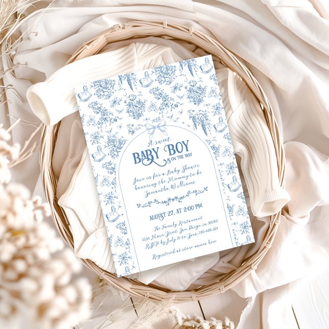 Convite Chá de fraldas Quadrado Branco Azul-Doce (Criador carregado)