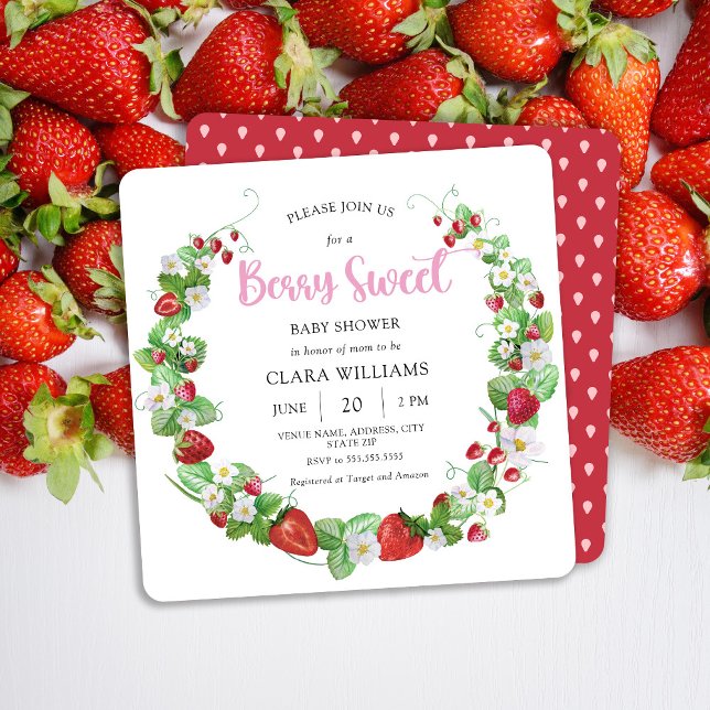 Convite Chá de fraldas Quadrado de Strawberry Berry Sweet (Criador carregado)