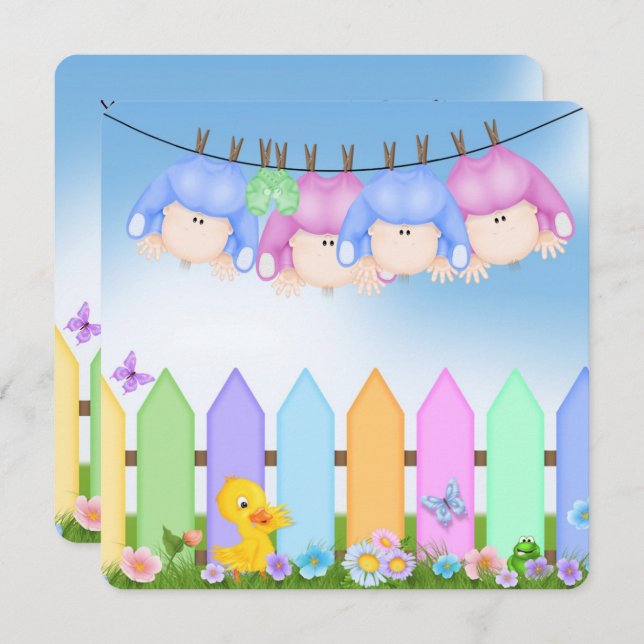 Convite Chá de fraldas Quadruplet (Frente/Verso)