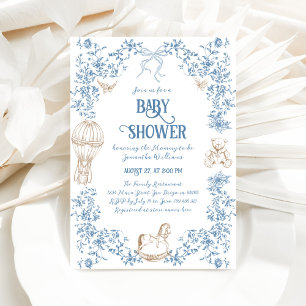 Convite Chá de fraldas Quimoral Branco Dusty Blue