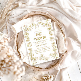 Convite Chá de fraldas Quimoral Dourado Da Abóbora