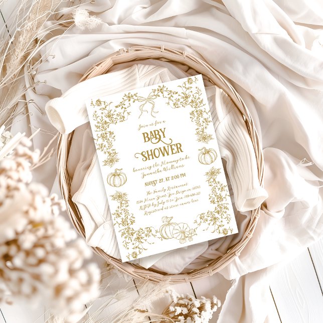 Convite Chá de fraldas Quimoral Dourado Da Abóbora (Criador carregado)