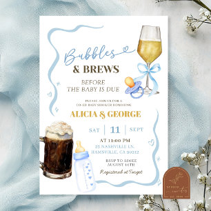 Convite Chá de fraldas Quirky desenhado À Mão Azul