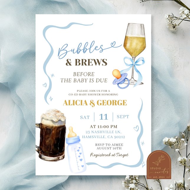 Convite Chá de fraldas Quirky desenhado À Mão Azul (Criador carregado)