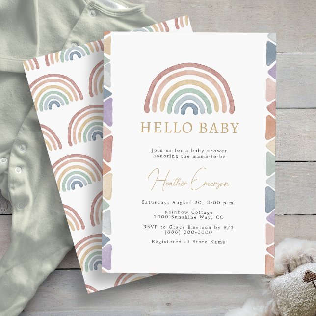 Convite Chá de fraldas Rainbow Boho (Rainbow Watercolor Boho Baby Shower Invitation by Painted Paperie
)