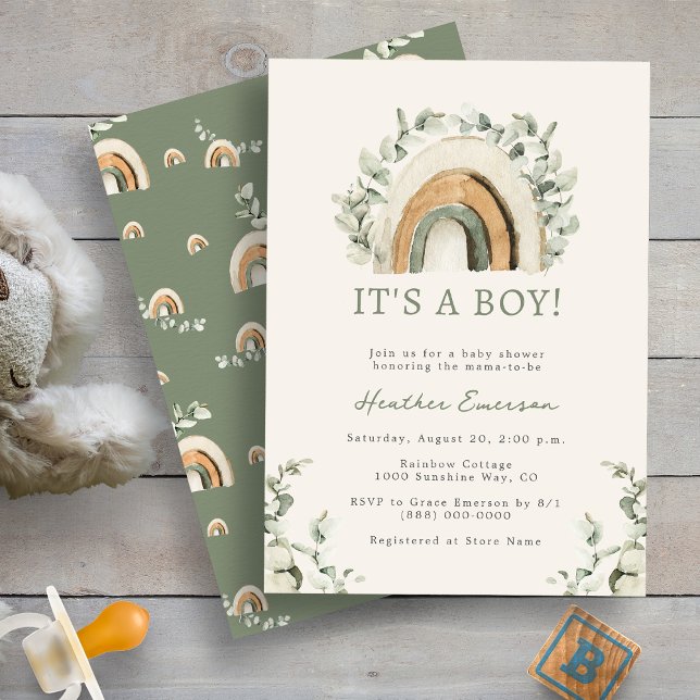 Convite Chá de fraldas Rainbow Boy (Boho Rainbow Boy Baby Shower Invitation by Painted Paperie
)