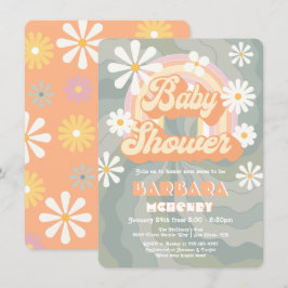 Convite Chá de fraldas Rainbow Daisy de 60 anos do Hippie