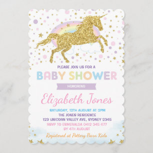 Convite Chá de fraldas Rainbow Dourado Unicorn / Magic Sta