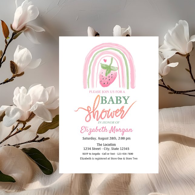 Convite Chá de fraldas Rainbow Strawberry (Criador carregado)