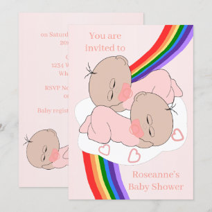 Convite Chá de fraldas Rainbow Twin Baby Girls