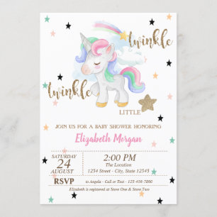 Convite Chá de fraldas Rainbow Unicorn, Twinkle Little St