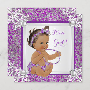 Convite Chá de fraldas Rapariga Glitter Roxo Lace Brunet