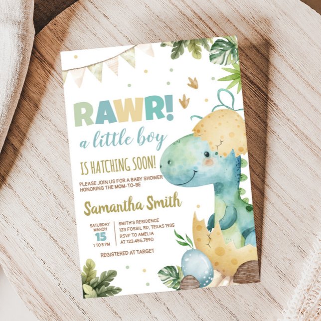 Convite Chá de fraldas Rawr Dino (Rawr A Little Boy Dino Baby Shower Invitation)